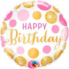 Folieballon Happy Birthday Stippen  (zonder helium)